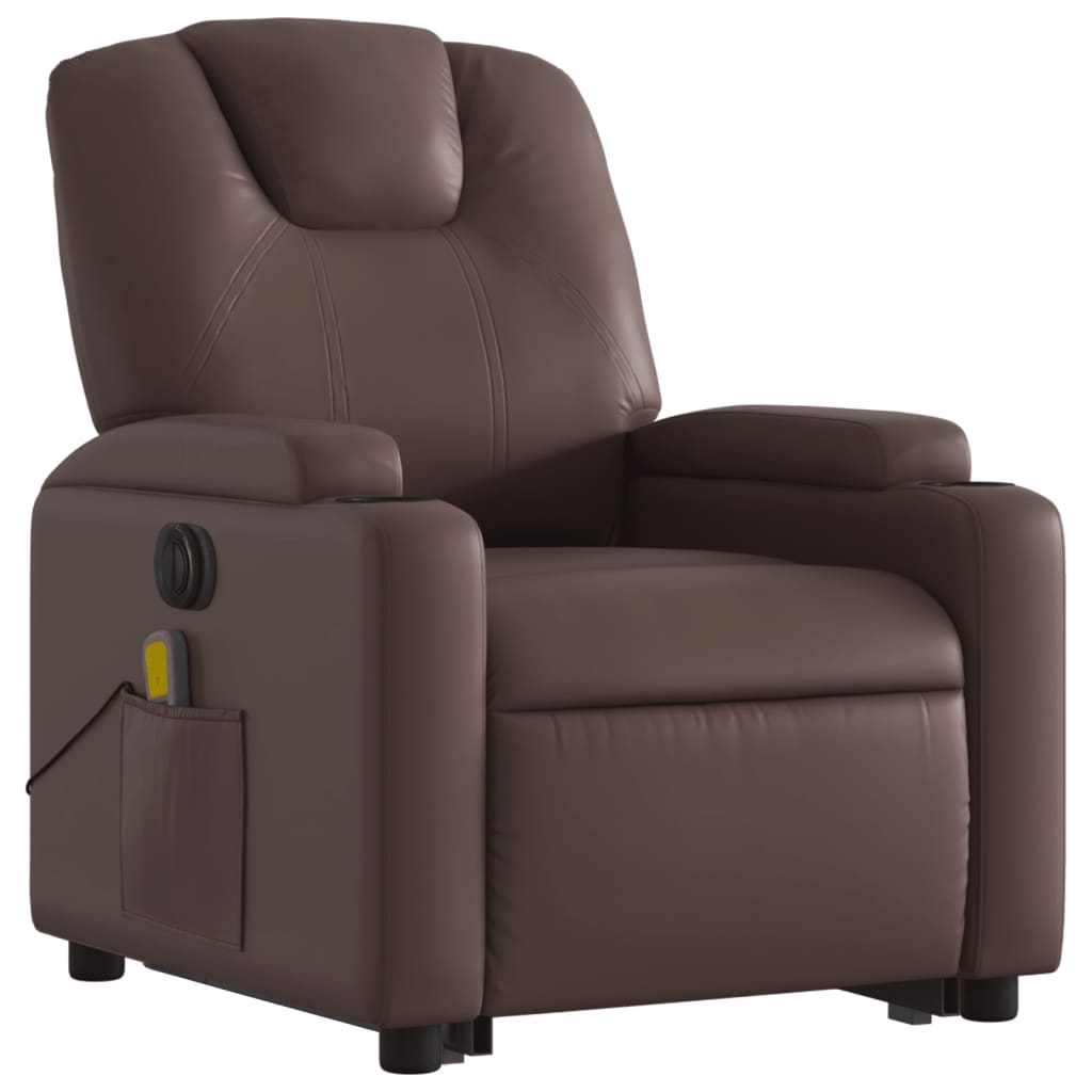 Fauteuil de massage avec aide électrique au verticalisation, simili cuir marron