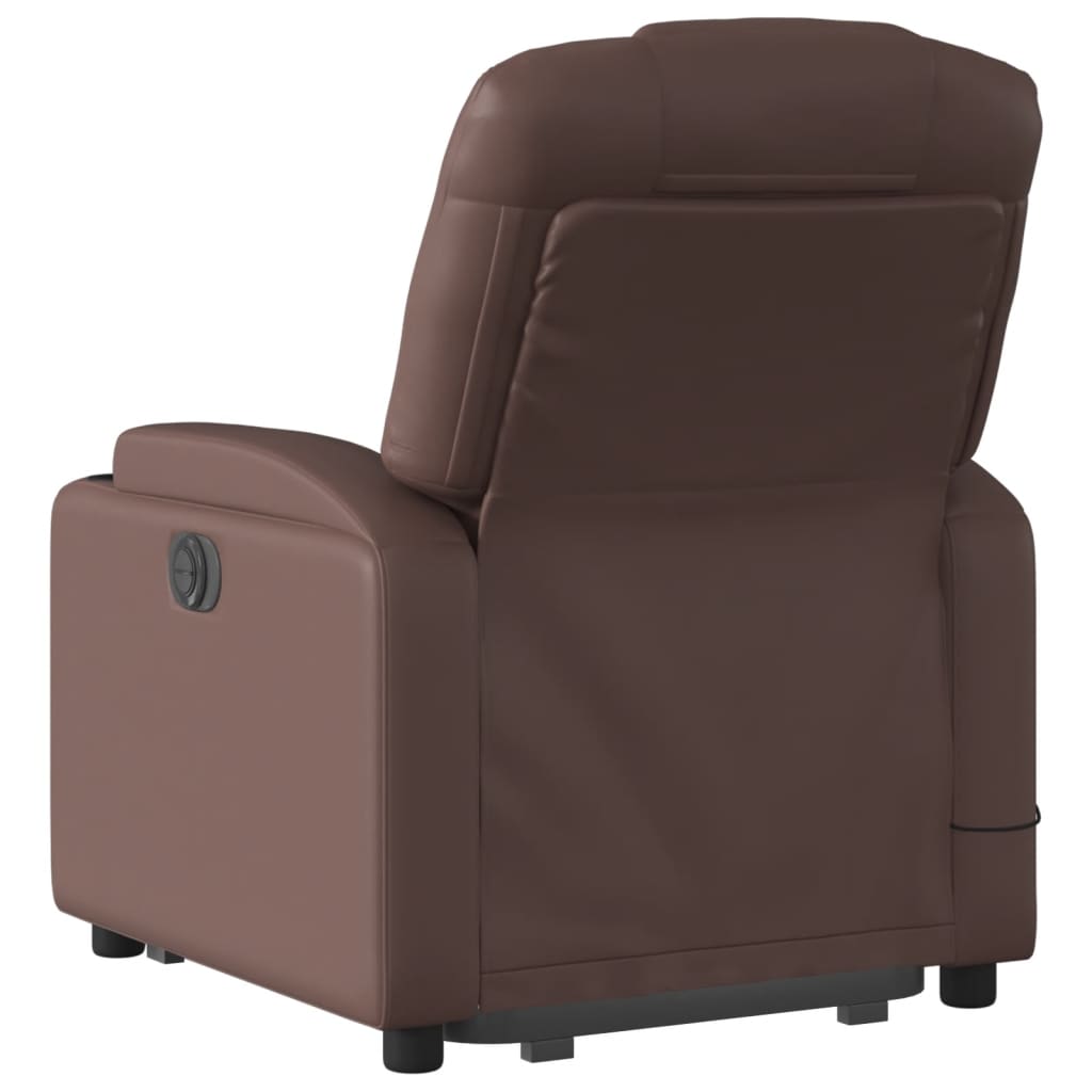 Fauteuil de massage avec aide électrique au verticalisation, simili cuir marron
