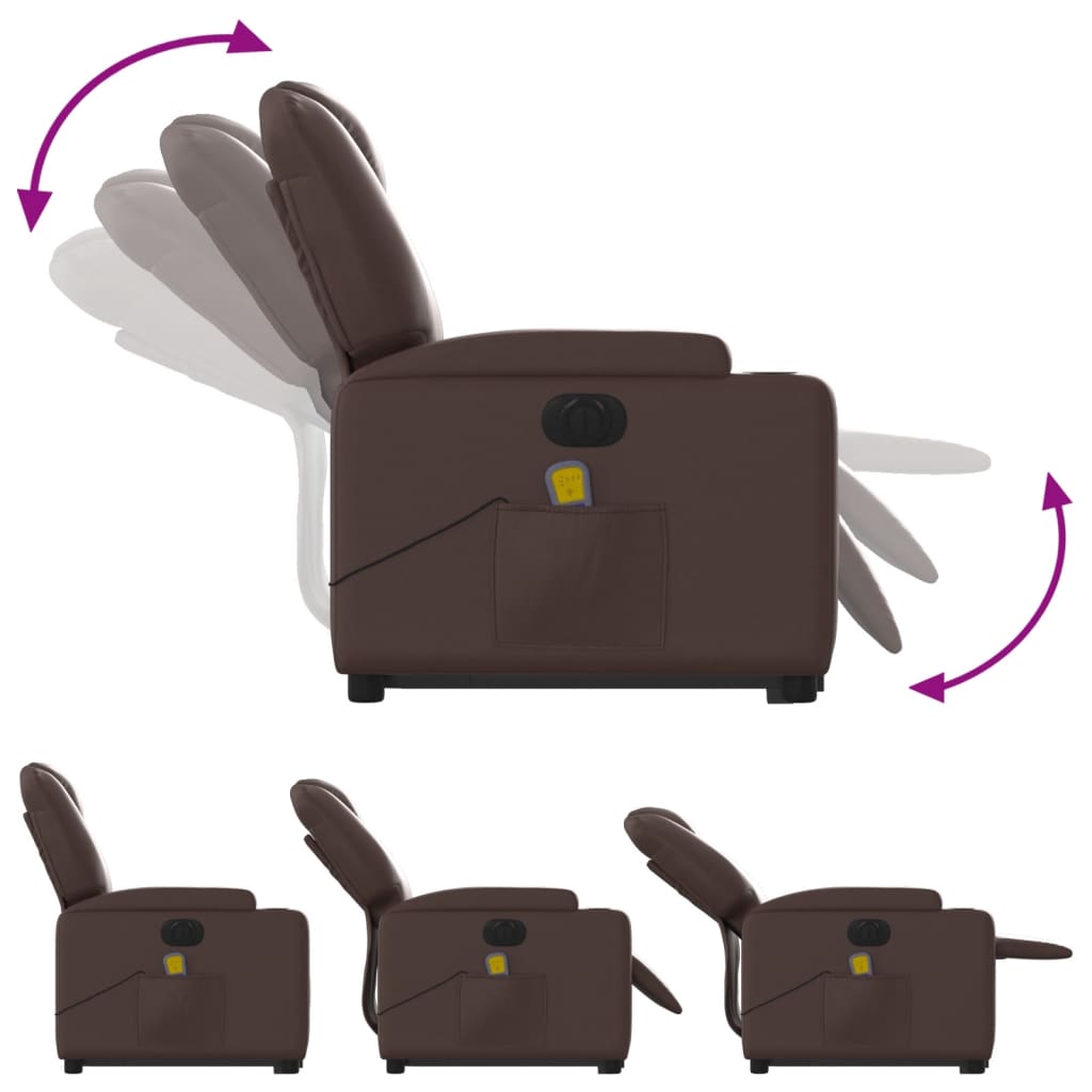 Fauteuil de massage avec aide électrique au verticalisation, simili cuir marron