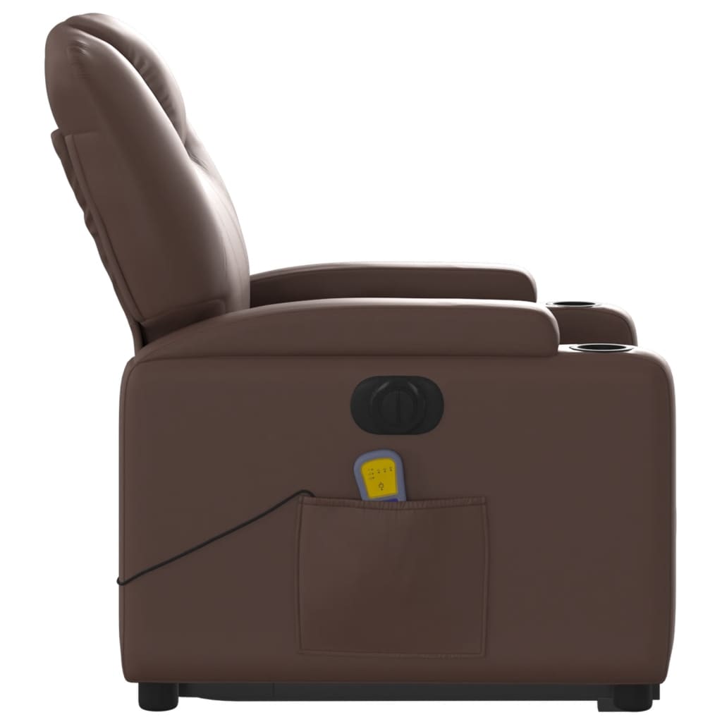 Fauteuil de massage avec aide électrique au verticalisation, simili cuir marron