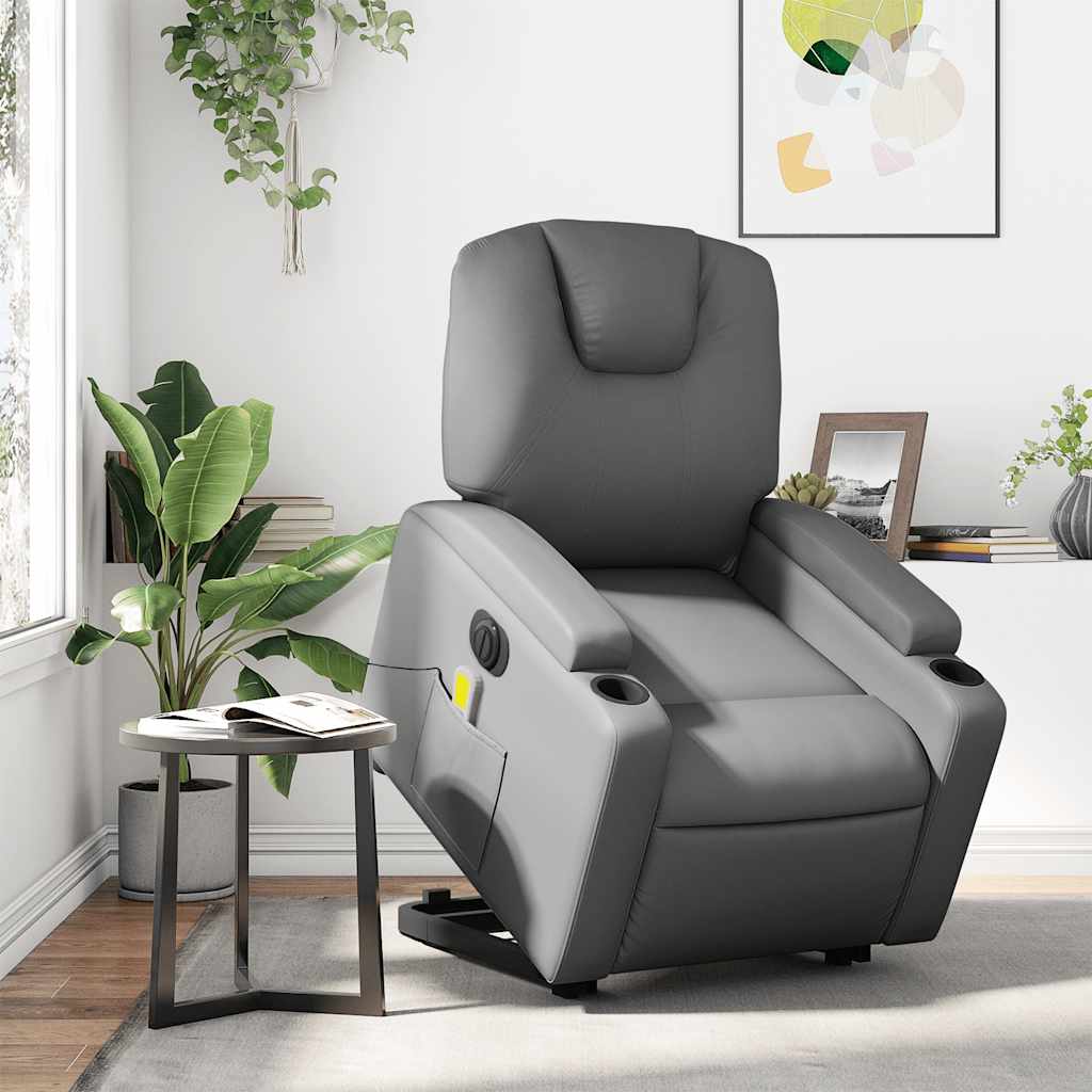 Massagesessel mit Aufstehhilfe Elektrisch Grau Kunstleder