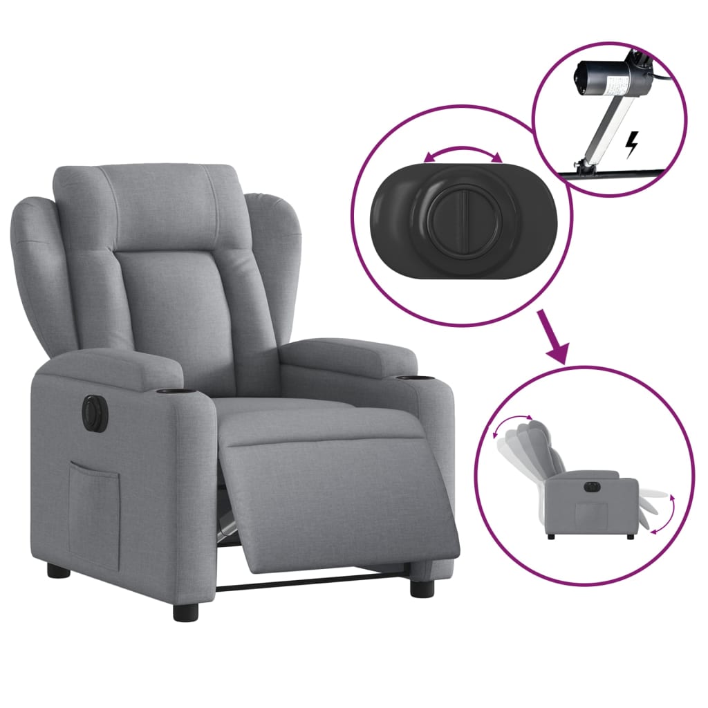 Fauteuil inclinable électrique en tissu gris clair