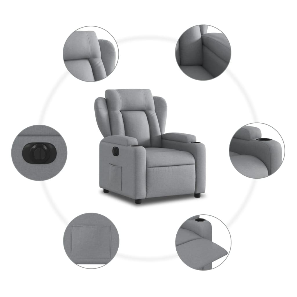 Fauteuil inclinable électrique en tissu gris clair