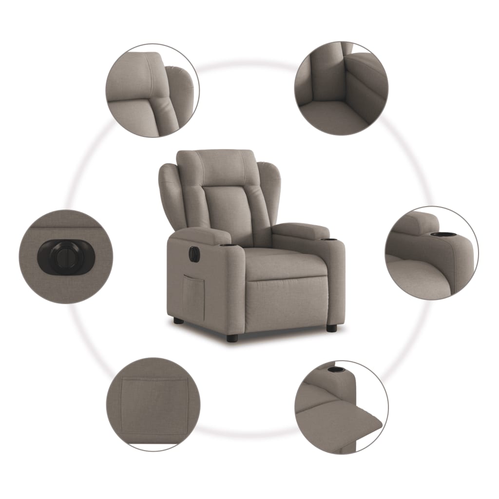 Fauteuil inclinable électrique en tissu taupe