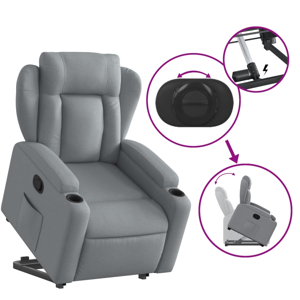 Fauteuil relax avec aide à la verticalisation en tissu gris clair
