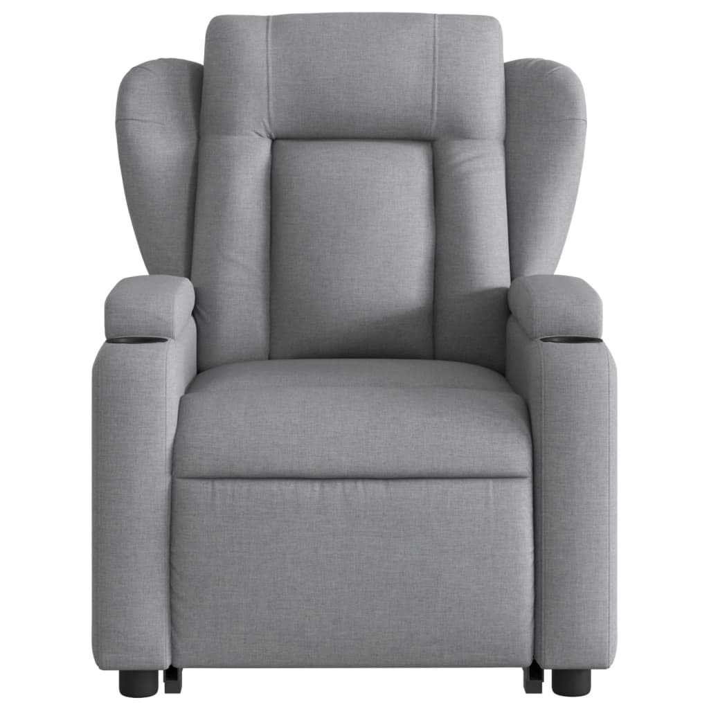 Fauteuil relax avec aide à la verticalisation en tissu gris clair