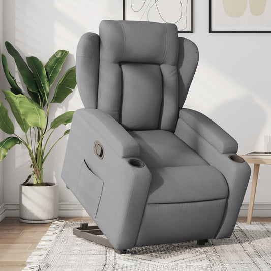 Fauteuil relax avec aide à la verticalisation en tissu gris clair