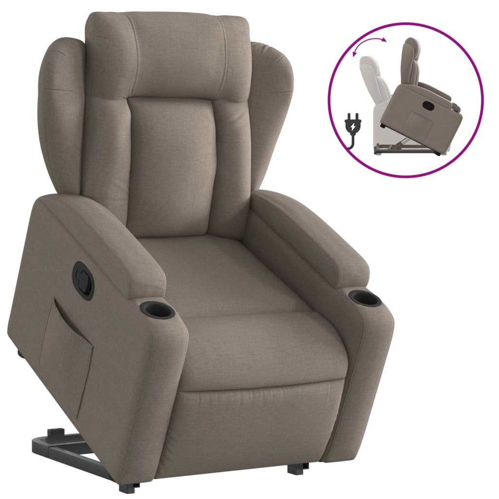 Fauteuil relax avec aide à la verticalisation en tissu taupe