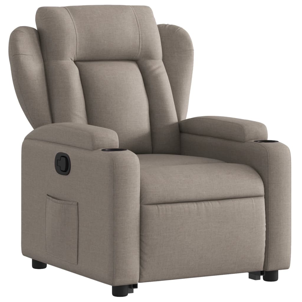 Fauteuil relax avec aide à la verticalisation en tissu taupe
