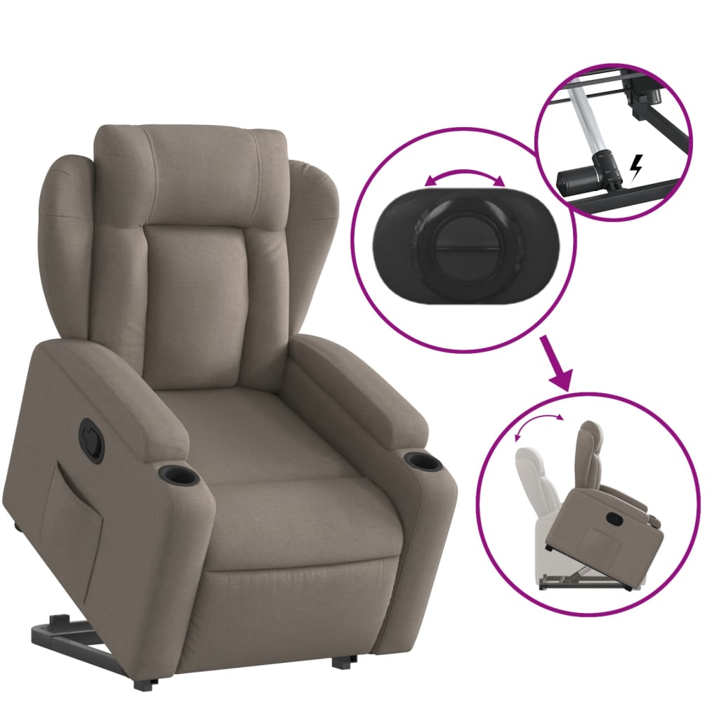 Fauteuil relax avec aide à la verticalisation en tissu taupe
