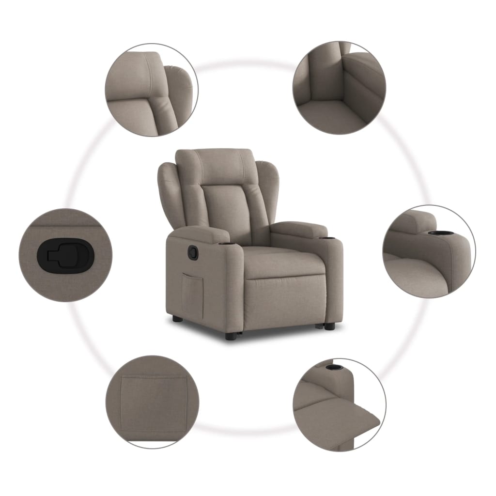 Fauteuil relax avec aide à la verticalisation en tissu taupe