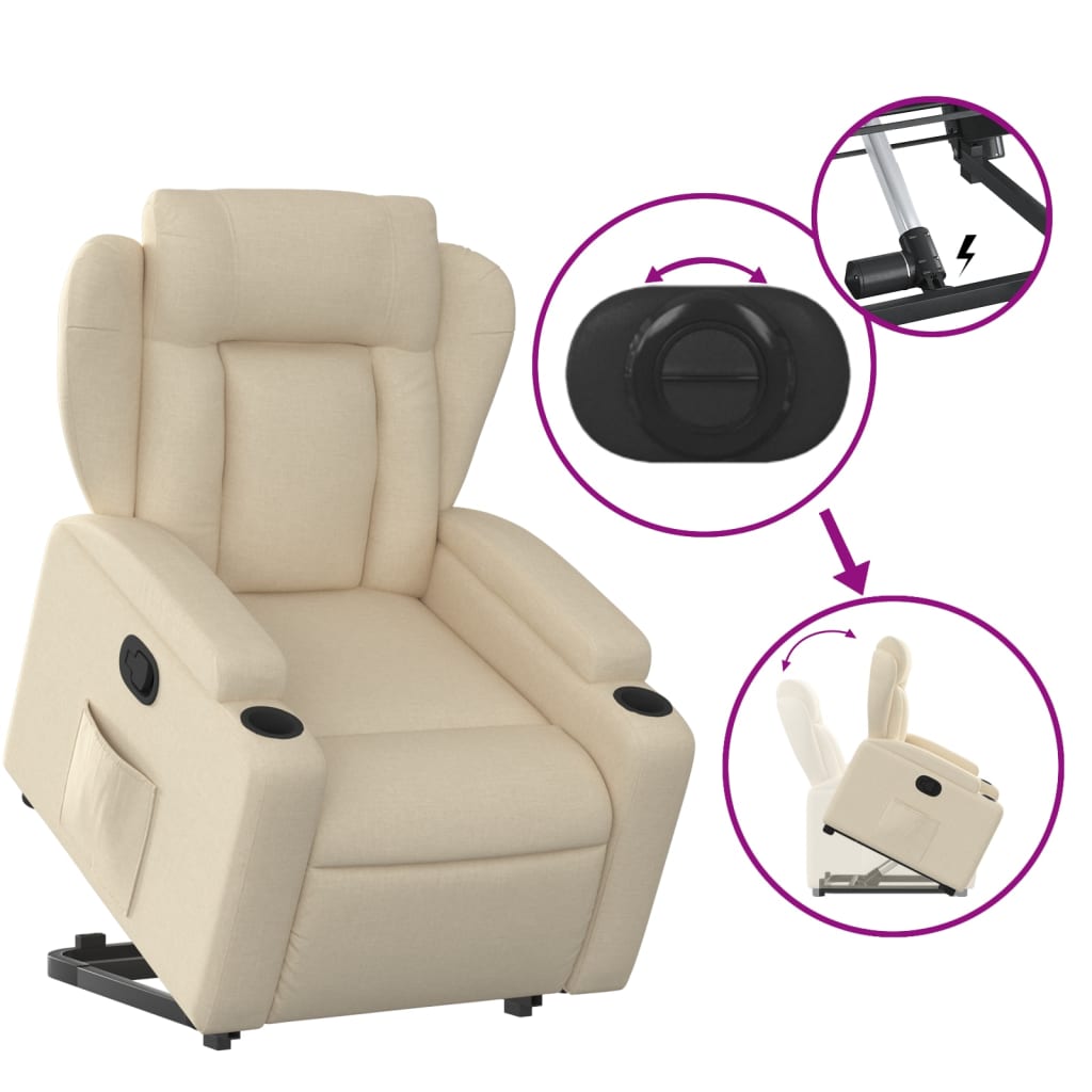Fauteuil relax avec aide à la verticalisation en tissu crème