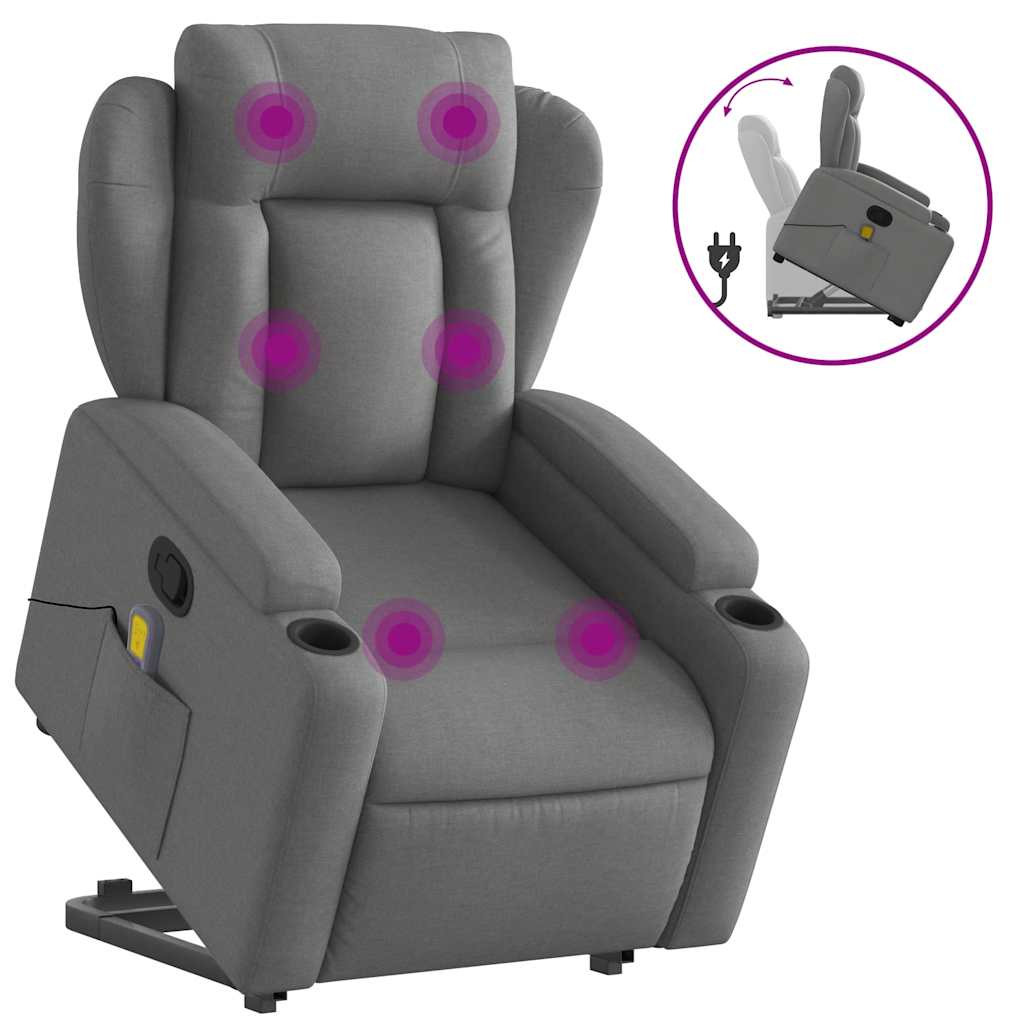 Fauteuil de massage avec aide au verticalisation en tissu gris foncé