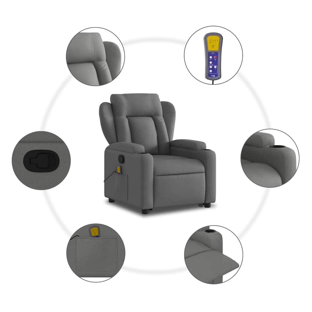 Fauteuil de massage avec aide au verticalisation en tissu gris foncé