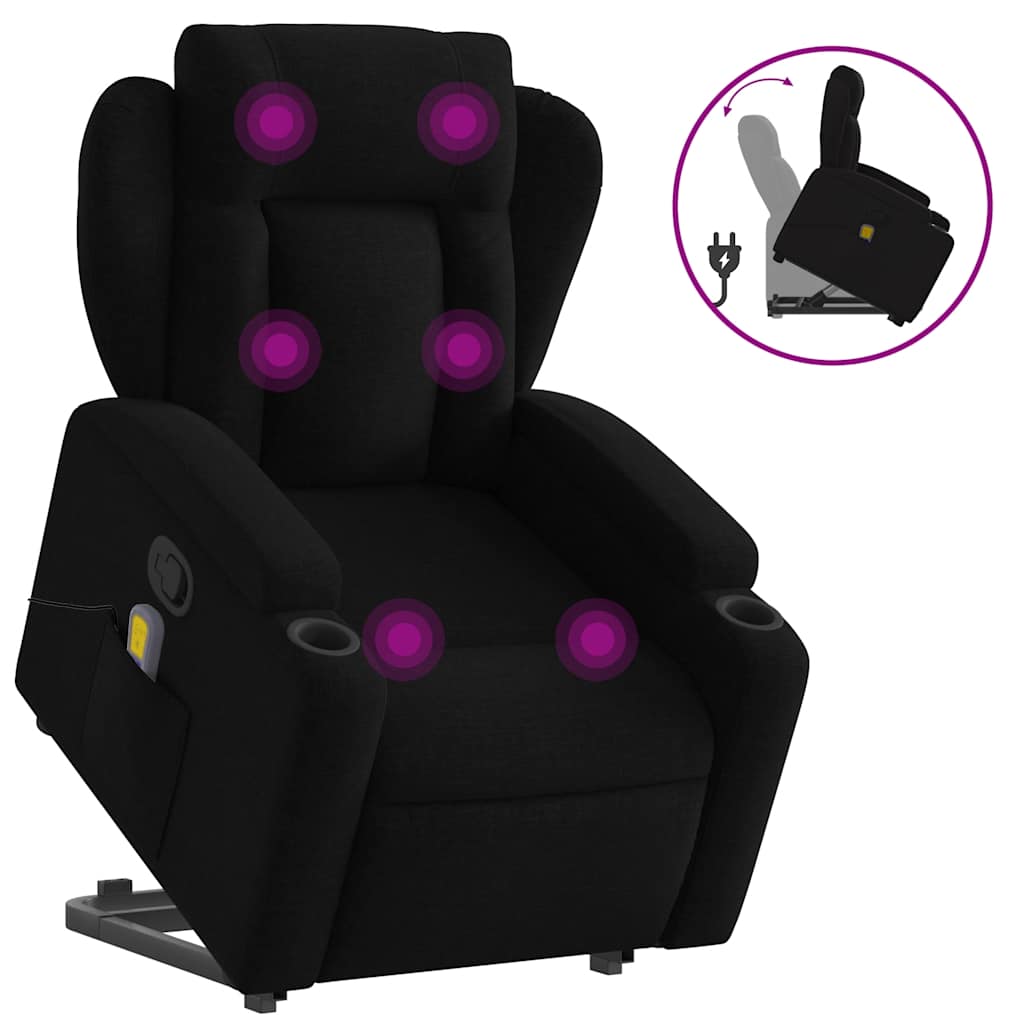 Fauteuil de massage avec aide au verticalisation en tissu noir