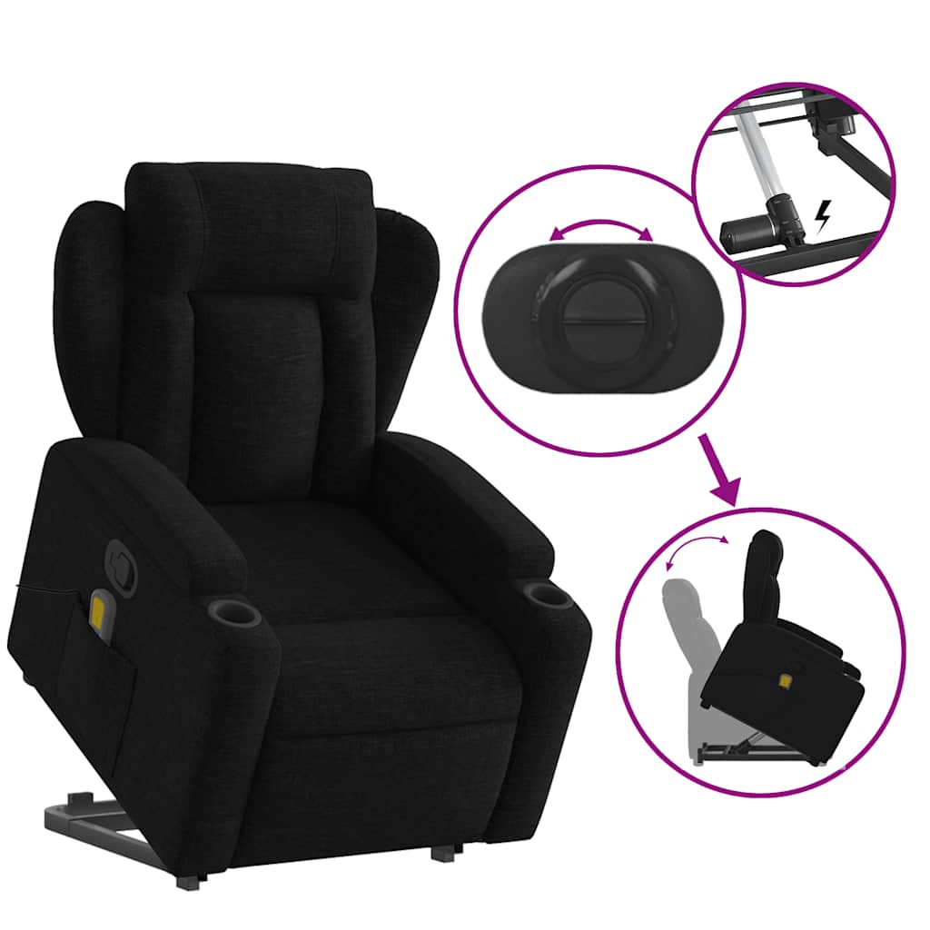 Fauteuil de massage avec aide au verticalisation en tissu noir