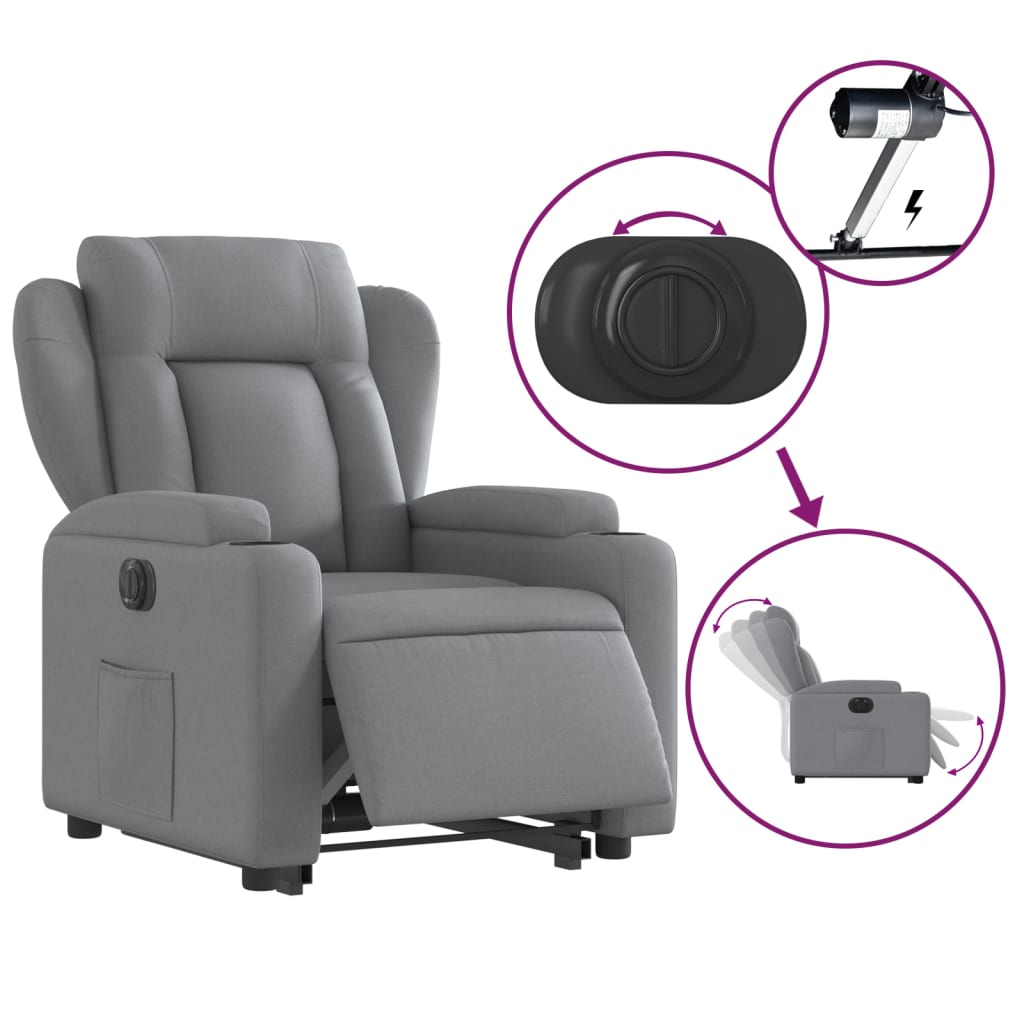 Fauteuil relax avec releveur électrique en tissu gris clair