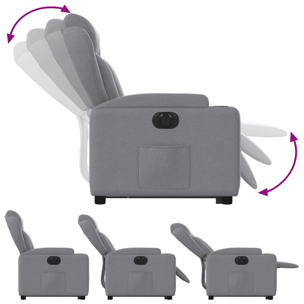 Fauteuil relax avec releveur électrique en tissu gris clair