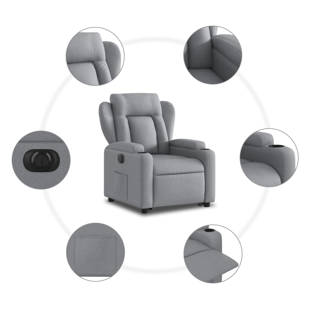 Fauteuil relax avec releveur électrique en tissu gris clair