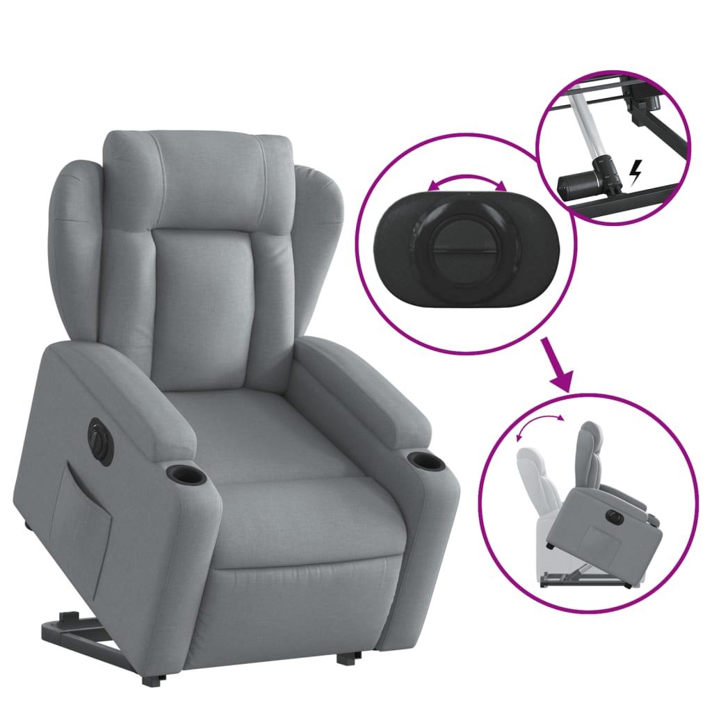 Fauteuil relax avec releveur électrique en tissu gris clair