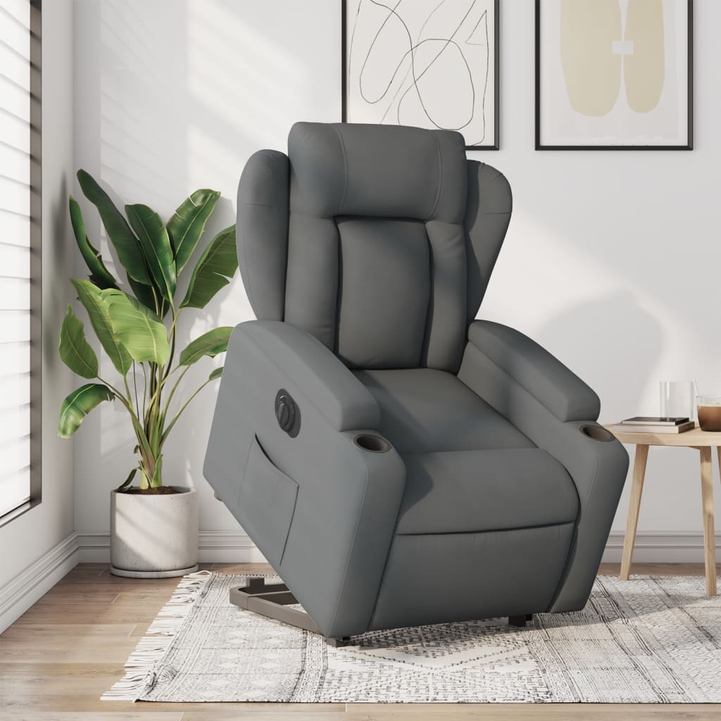 Relaxsessel mit Aufstehhilfe Elektrisch Dunkelgrau Stoff