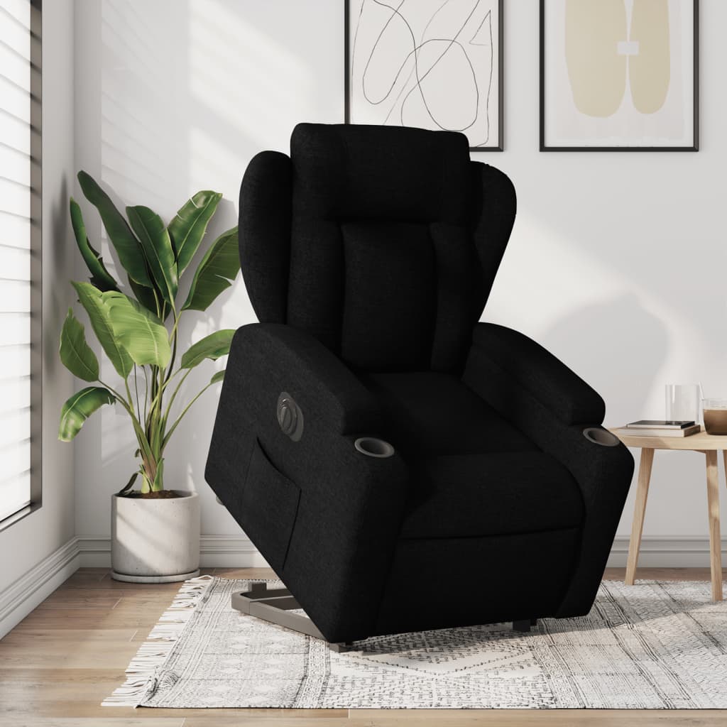 Relaxsessel mit Aufstehhilfe Elektrisch Schwarz Stoff