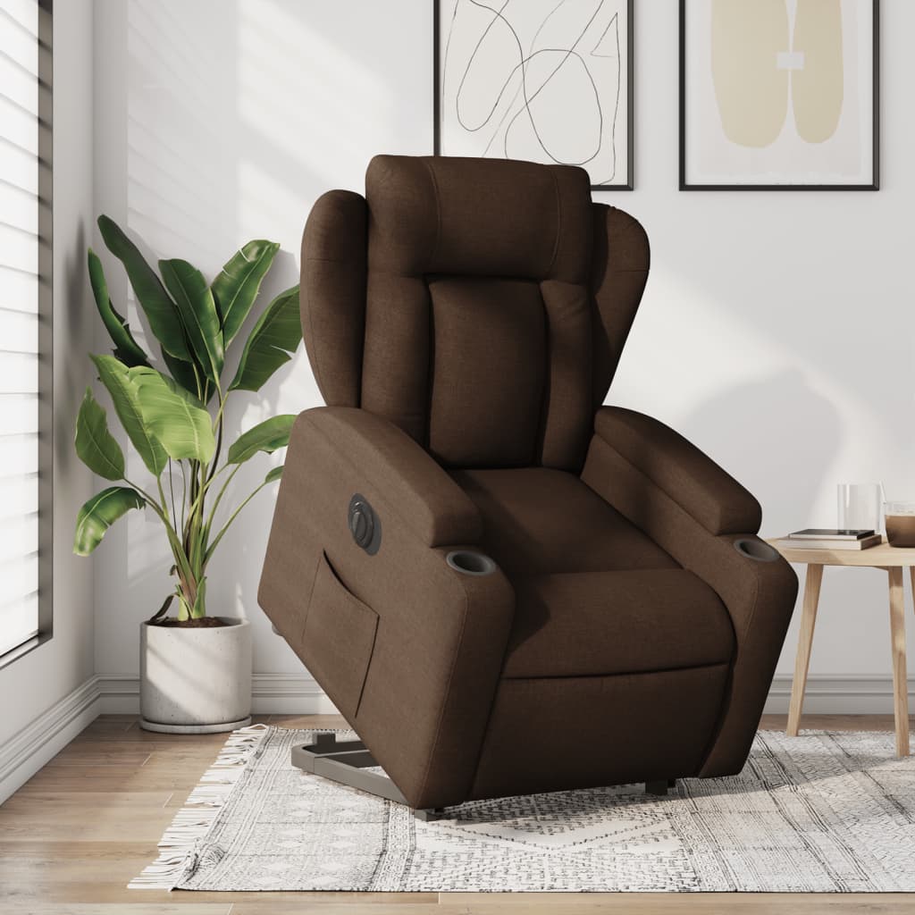 Relaxsessel mit Aufstehhilfe Elektrisch Braun Stoff