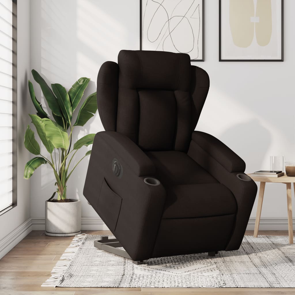 Relaxsessel mit Aufstehhilfe Elektrisch Dunkelbraun Stoff