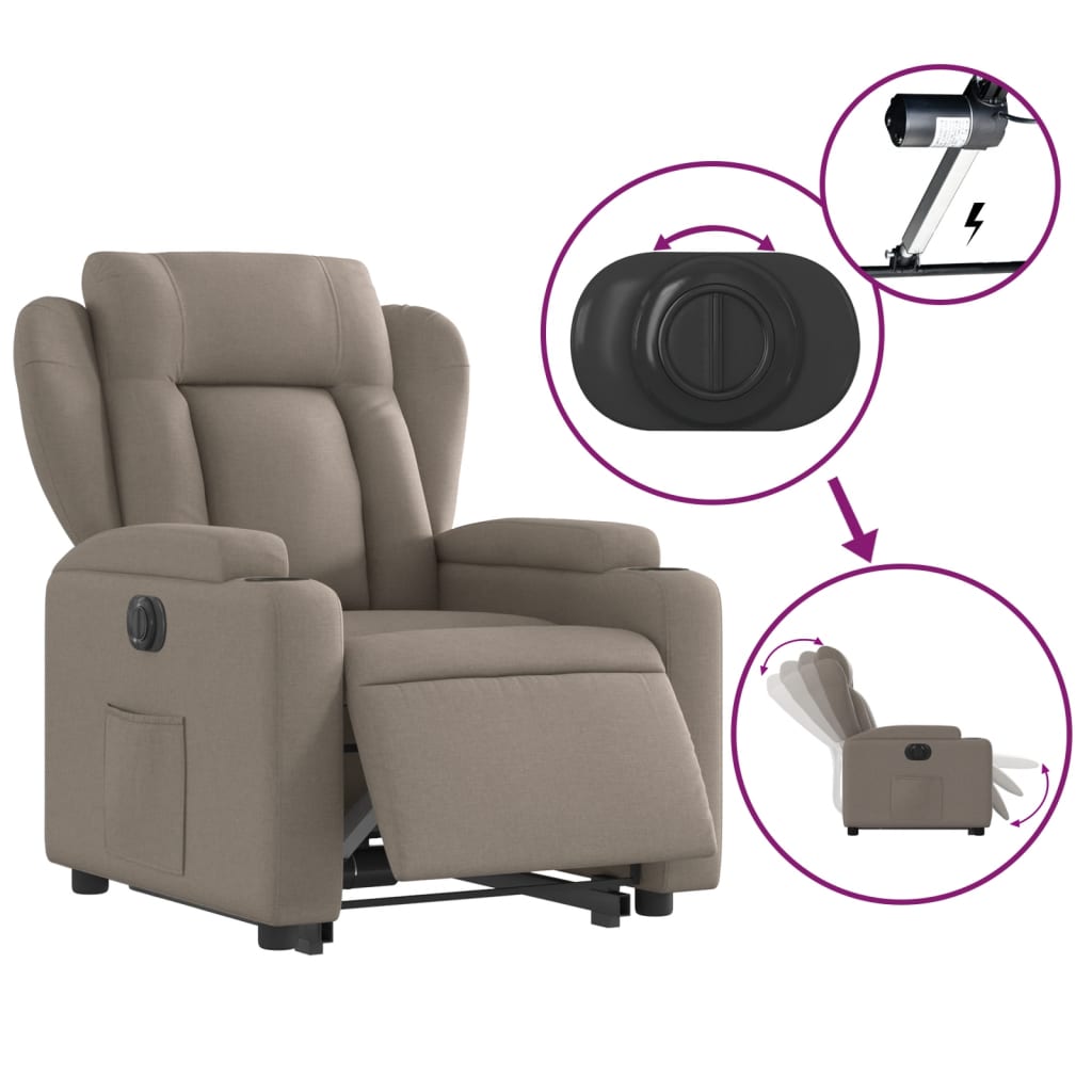 Fauteuil relax avec releveur électrique en tissu taupe