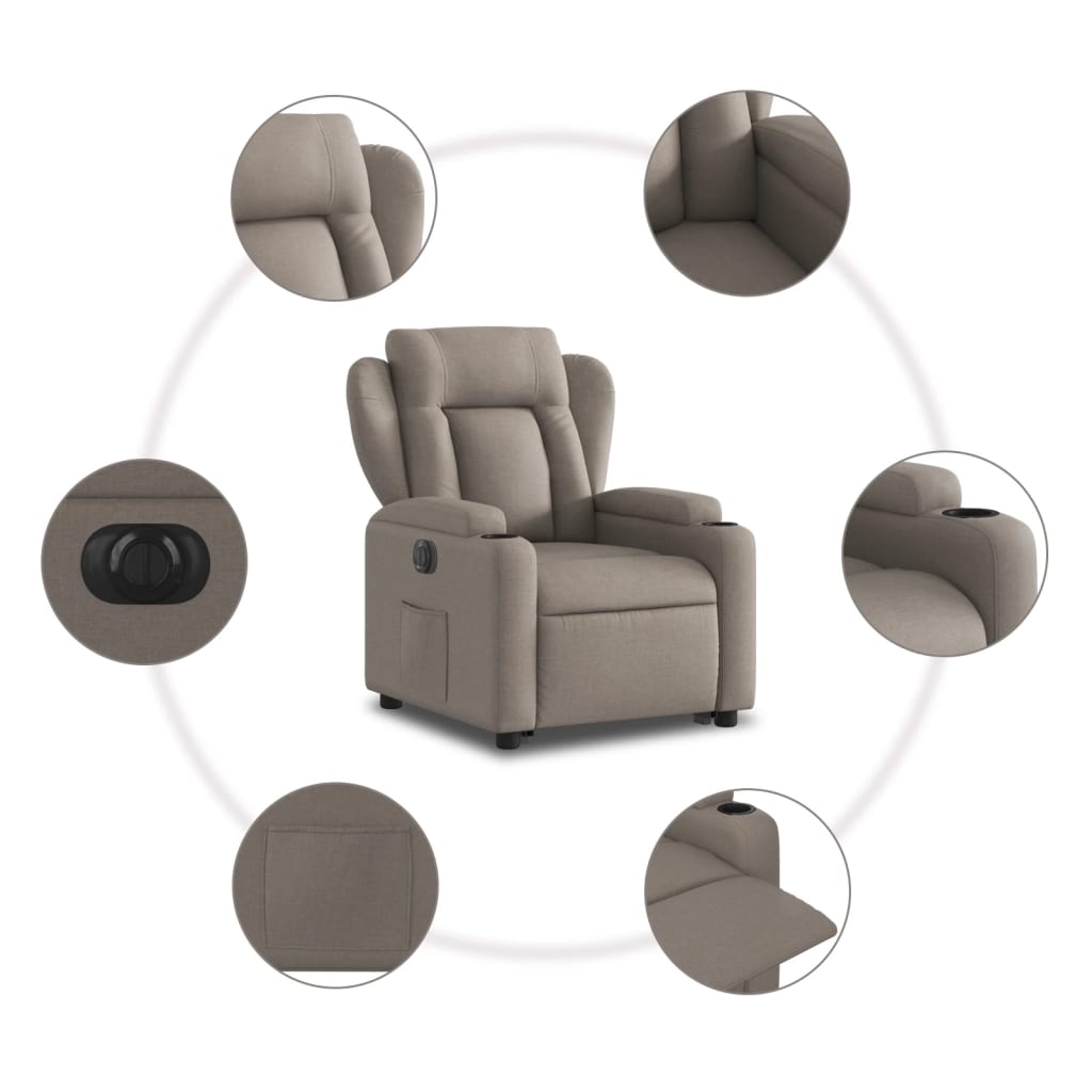 Fauteuil relax avec releveur électrique en tissu taupe