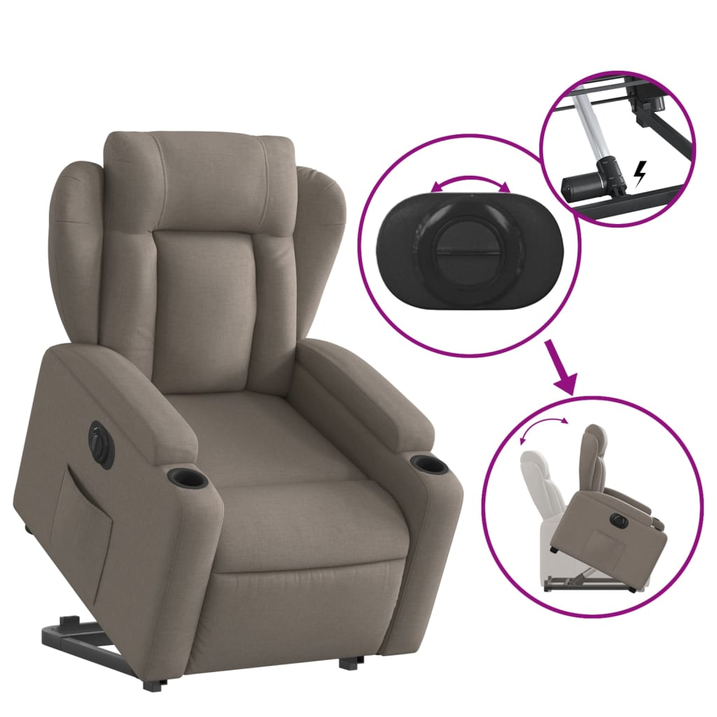 Fauteuil relax avec releveur électrique en tissu taupe
