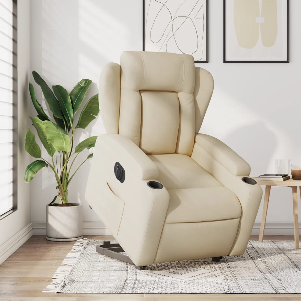 Relaxsessel mit Aufstehhilfe Elektrisch Creme Stoff