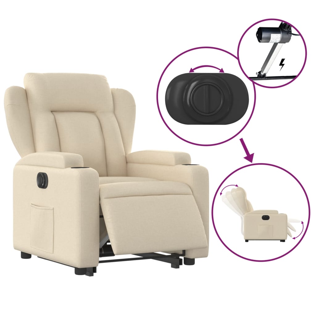 Fauteuil relax avec releveur électrique en tissu crème