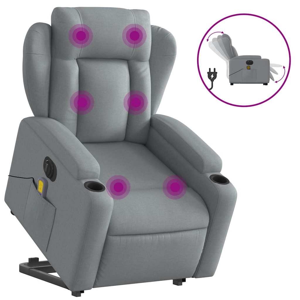 Fauteuil de massage électrique avec aide à la verticalisation en tissu gris clair
