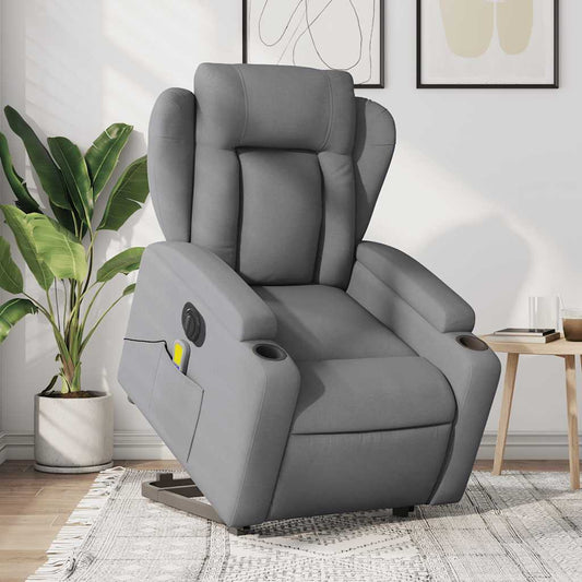 Fauteuil de massage électrique avec aide à la verticalisation en tissu gris clair