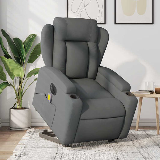 Fauteuil de massage électrique avec aide au verticalisation en tissu gris foncé