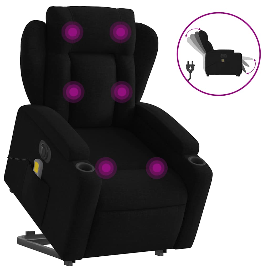 Fauteuil de massage électrique avec aide au verticalisation, tissu noir