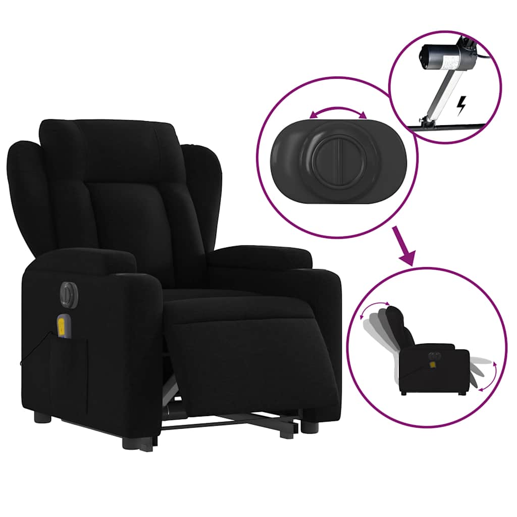 Fauteuil de massage électrique avec aide au verticalisation, tissu noir