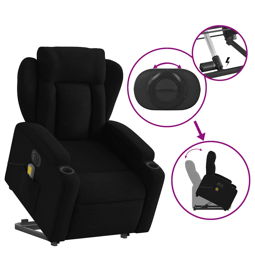 Fauteuil de massage électrique avec aide au verticalisation, tissu noir