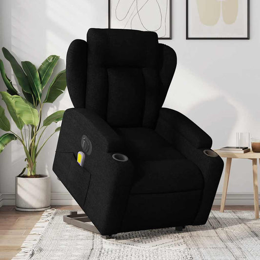 Fauteuil de massage électrique avec aide au verticalisation, tissu noir