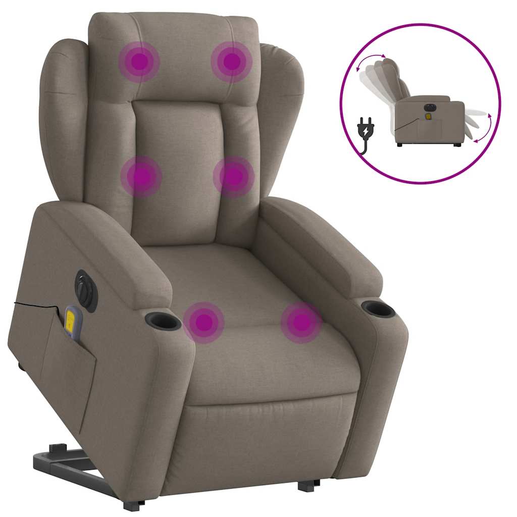 Fauteuil de massage électrique avec aide au verticalisation en tissu taupe
