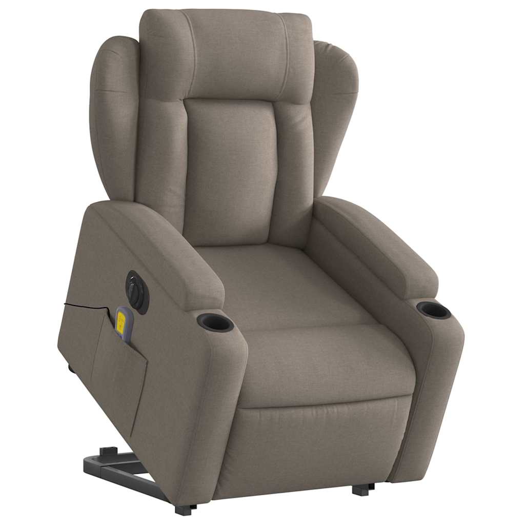 Fauteuil de massage électrique avec aide au verticalisation en tissu taupe