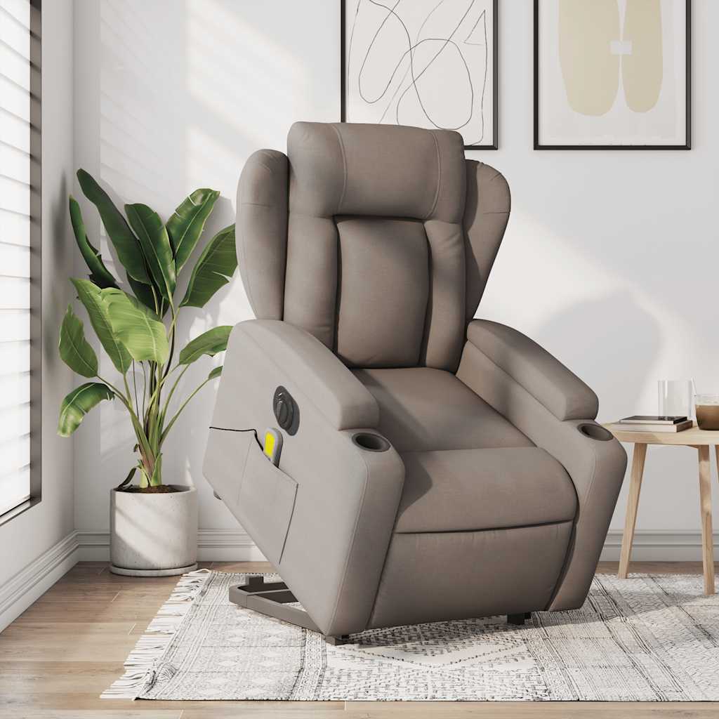 Elektrischer Massagesessel mit Aufstehhilfe Taupe Stoff