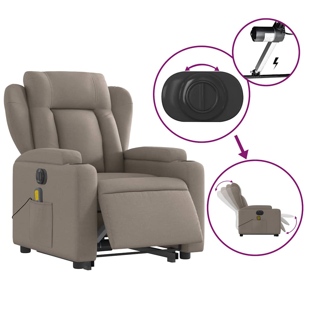 Fauteuil de massage électrique avec aide au verticalisation en tissu taupe