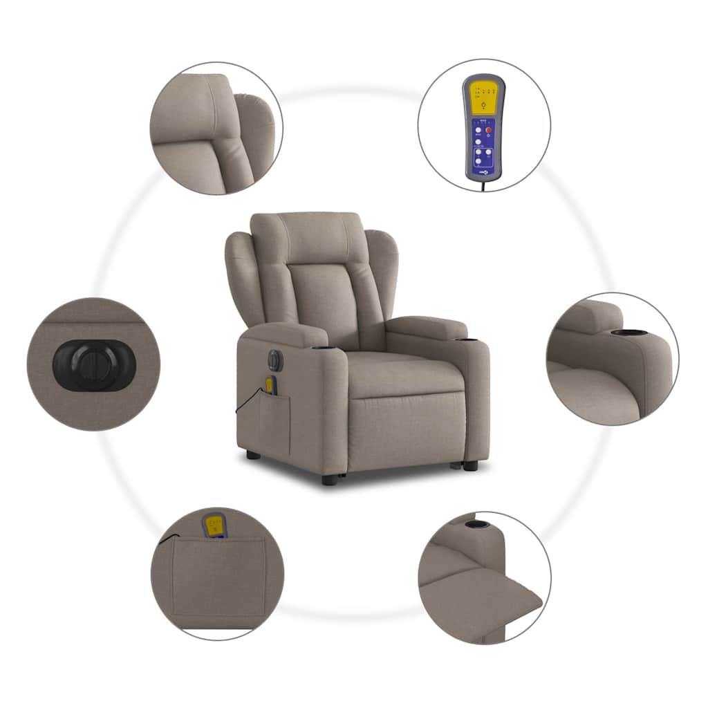 Fauteuil de massage électrique avec aide au verticalisation en tissu taupe