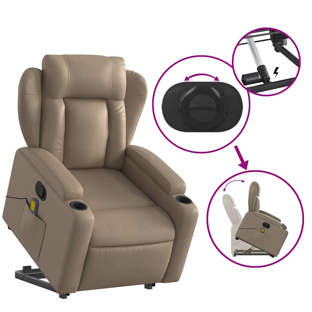 Fauteuil de massage avec aide à la verticalisation, marron cappuccino, cuir artificiel