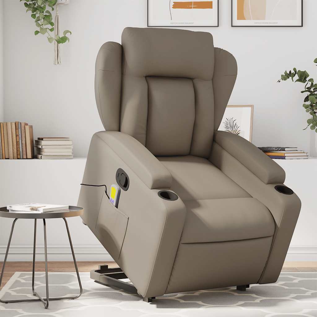 Fauteuil de massage avec aide à la verticalisation, marron cappuccino, cuir artificiel
