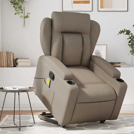 Fauteuil de massage avec aide à la verticalisation, marron cappuccino, cuir artificiel