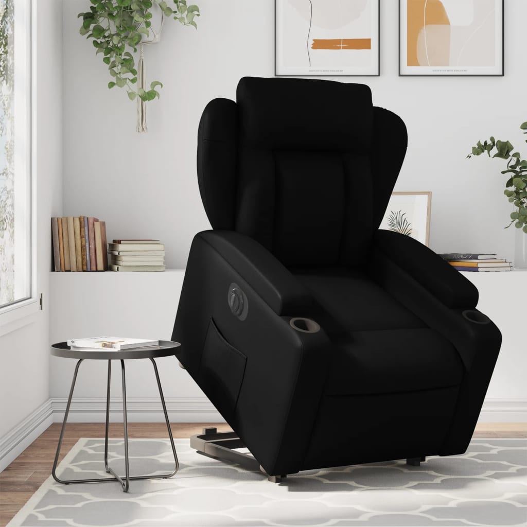 Relaxsessel mit Aufstehhilfe Elektrisch Schwarz Kunstleder