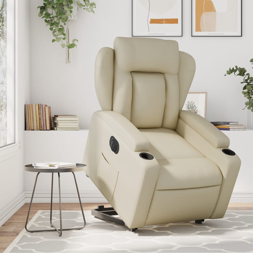 Relaxsessel mit Aufstehhilfe Elektrisch Creme Kunstleder